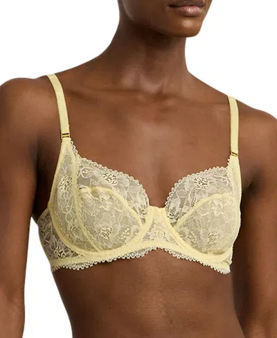 Lauren Ralph Lauren Women's Unlined Lace Full Coverage Bra 4l0026 In Lemon Chiffon