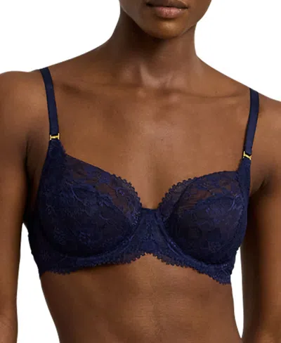 Lauren Ralph Lauren Women's Unlined Lace Full Coverage Bra 4l0026 In Navy