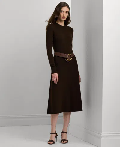 Lauren Ralph Lauren Women's Wool-blend Long-sleeve Sweater Dress In Brown