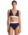 Ralph Lauren Womens Banded Modern V Neck Bikini Top High Waisted Bikini Bottoms In Black
