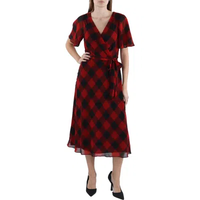 Ralph Lauren Womens Check Print Surplice Midi Dress In Red