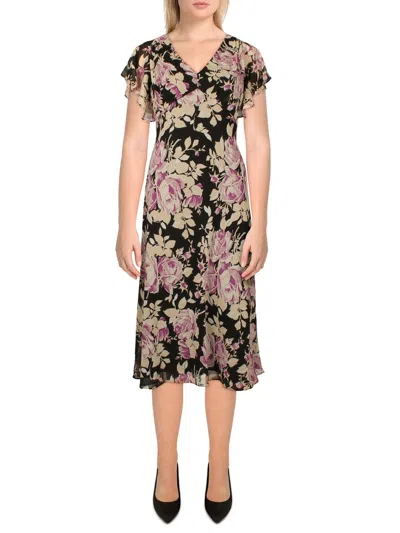 Lauren Ralph Lauren Womens Chiffon Midi Sheath Dress In Multi