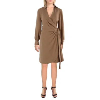 Ralph Lauren Womens Collared Above Knee Wrap Dress In Brown