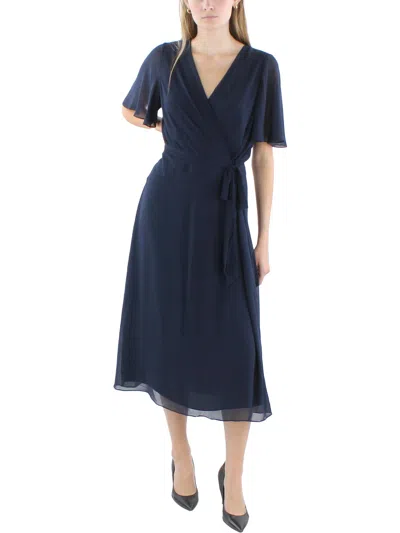 Lauren Ralph Lauren Womens Faux-wrap Polyester Midi Dress In Blue