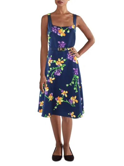 Lauren Ralph Lauren Womens Floral Knee Length Fit & Flare Dress In Blue