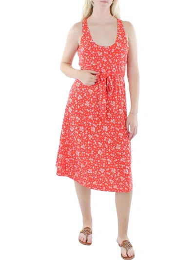 Lauren Ralph Lauren Womens Floral Midi Fit & Flare Dress In Red