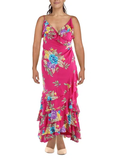 Lauren Ralph Lauren Womens Floral Print Long Evening Dress In Pink