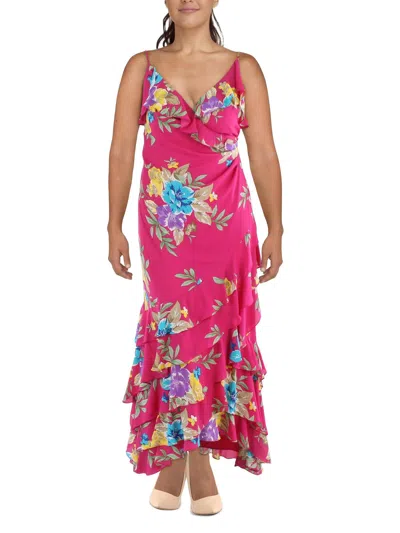 Ralph Lauren Womens Floral Print Long Evening Dress In Pink