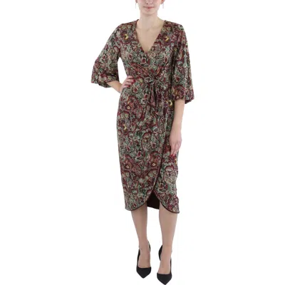 Ralph Lauren Womens Floral Print Tea Length Wrap Dress In Multi