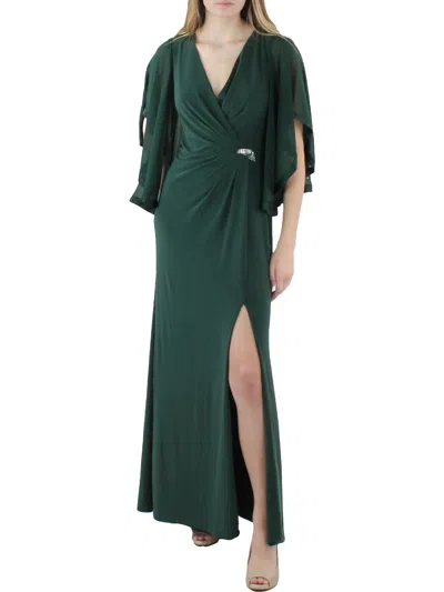 Lauren Ralph Lauren Womens Flutter Sleeves V-neck Evening Dress In Green