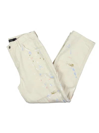 Lauren Ralph Lauren Womens High Rise Splatter Straight Leg Jeans In Beige