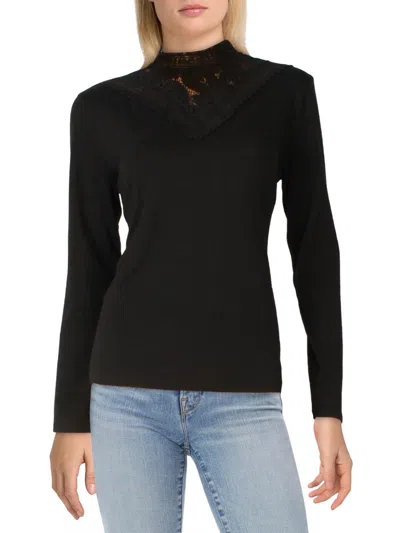 Lauren Ralph Lauren Womens Lace Front Cotton Blouse In Black