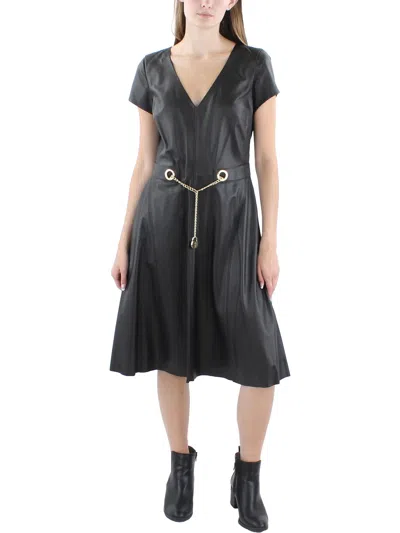 Lauren Ralph Lauren Womens Lambskin Leather Chain Shift Dress In Black