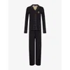 Ralph Lauren Lauren  Long Sleeve Pajamas In Black/leopard Trim