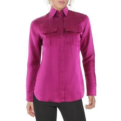 Pre-owned Lauren Ralph Lauren Womens Linen Blend Collared Button-down Top Shirt Bhfo 0650 In Pink
