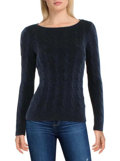 Lauren Ralph Lauren Womens Metallic Cable Knit Pullover Sweater In Blue