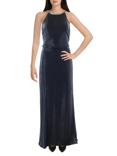 Lauren Ralph Lauren Womens Metallic Long Evening Dress In Blue
