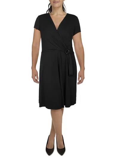 Ralph Lauren Womens Midi Faux-wrap Shift Dress In Black