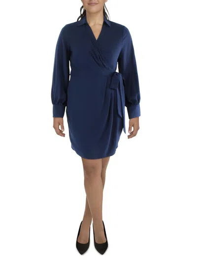 Lauren Ralph Lauren Womens Office Above-knee Wrap Dress In Blue