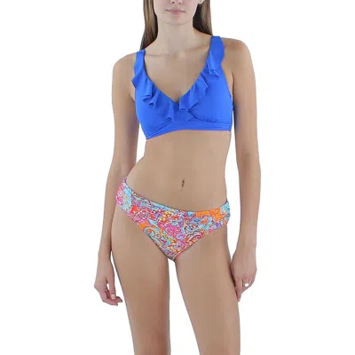 Ralph Lauren Womens Ruffled Underwire Bikini Swim Top In Blue