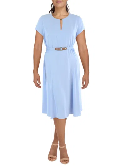 Lauren Ralph Lauren Womens Short Sleeve Midi Fit & Flare Dress In Blue
