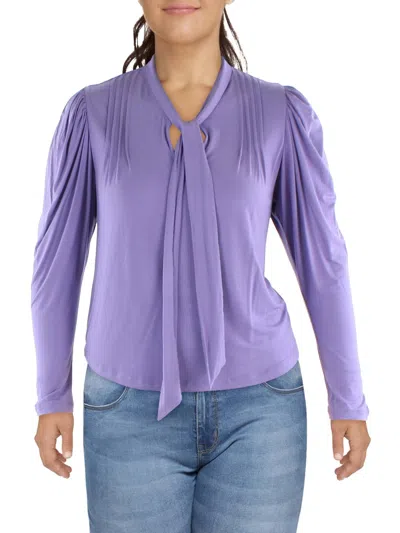 Lauren Ralph Lauren Womens Shutter Pleat Shoulder Neck Tie Blouse In Purple