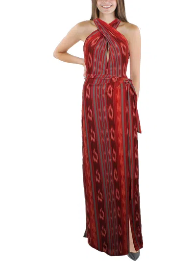 Lauren Ralph Lauren Womens Striped Halter Evening Dress In Red