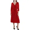 RALPH LAUREN WOMENS SURPLICE 3/4 SLEEVE MIDI DRESS