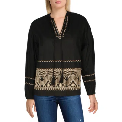 Ralph Lauren Womens V-neck Bishop Sleeves Pullover Top In Multi