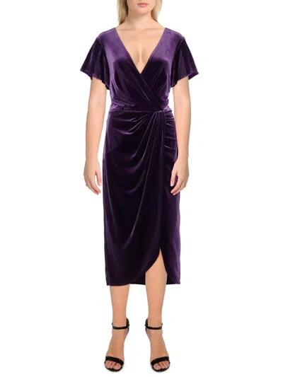 Ralph Lauren Womens Velvet V-neck Midi Dress In Purple