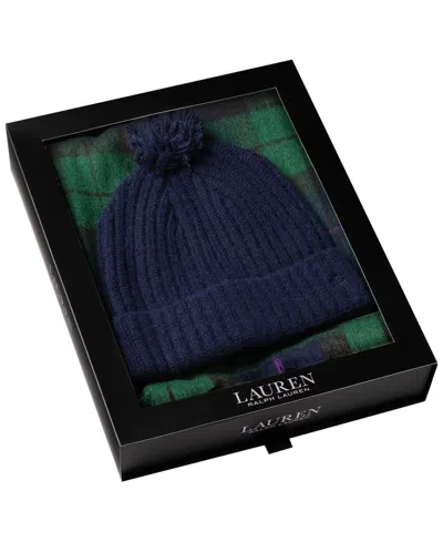 Ralph Lauren Woven Scarf And Knit Hats In Green Plaid