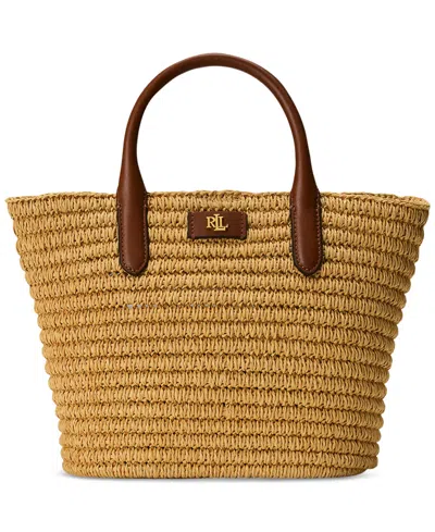 Ralph Lauren Woven Straw Medium Brie Tote Bag In Natural,lauren Tan