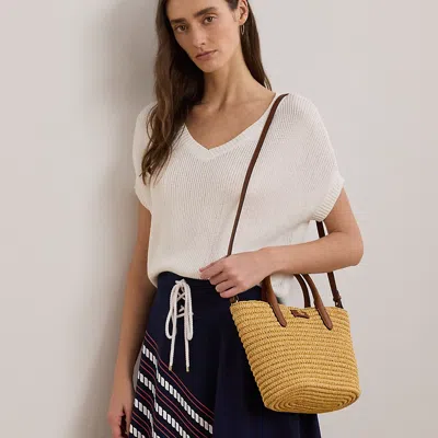 Ralph Lauren Woven Straw Medium Brie Tote Bag In Gold