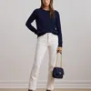 Ralph Lauren Woven Straw Medium Sophee Bag In Refined Navy