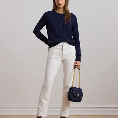 Ralph Lauren Woven Straw Medium Sophee Bag In Refined Navy