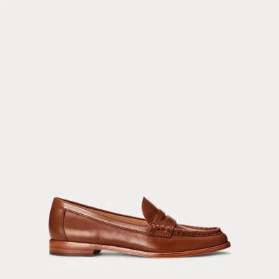 Ralph Lauren Wynnie Burnished Leather Loafer In Deep Saddle Tan