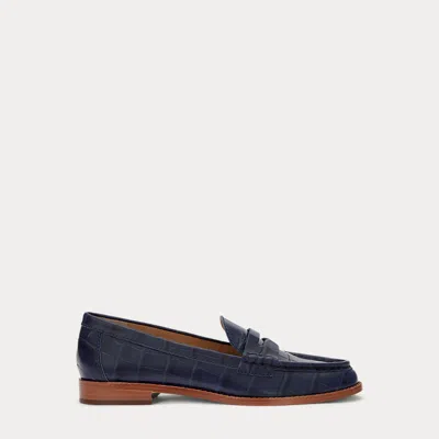Ralph Lauren Wynnie Crocodile-embossed Leather Loafer In Refined Navy