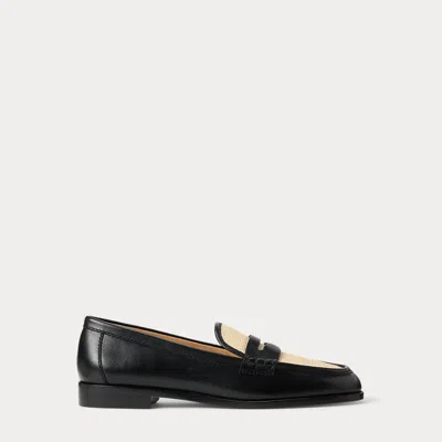 Ralph Lauren Wynnie Straw & Calfskin Loafer In Black/light Natural