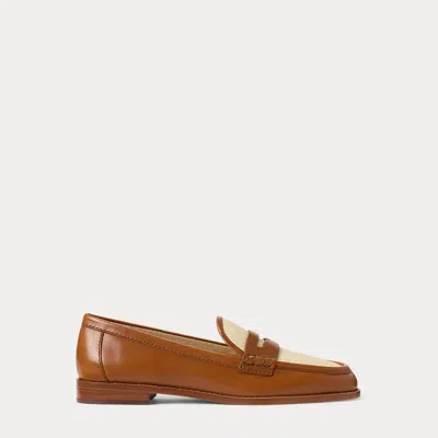 Ralph Lauren Wynnie Straw & Calfskin Loafer In Lauren Tan,light Natural