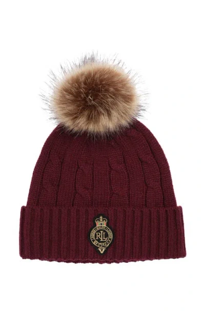 Lauren Ralplh Lauren Cable Crest Patch Hat In Burgundy