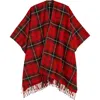 Lauren Ralplh Lauren Plaid Ruana With Fringe In Red