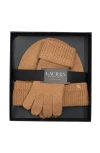 Lauren Ralplh Lauren Racking Stitch Knit Beanie And Glove Giftset In Black