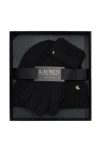 Lauren Ralplh Lauren Racking Stitch Knit Beanie And Glove Giftset In Black