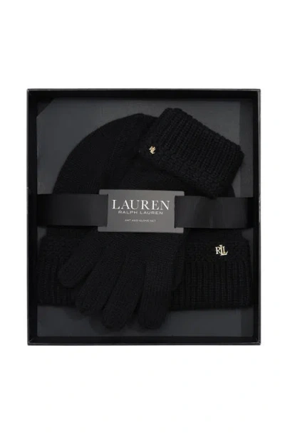 Lauren Ralplh Lauren Racking Stitch Knit Beanie And Glove Giftset In Black