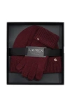 Lauren Ralplh Lauren Racking Stitch Knit Beanie And Glove Giftset In Red