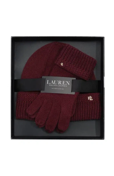 Lauren Ralplh Lauren Racking Stitch Knit Beanie And Glove Giftset In Red