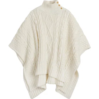 Lauren Ralplh Lauren Crest Button Cable Poncho In Neutral