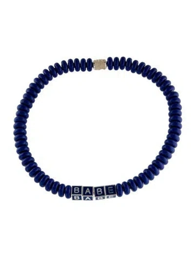 Pre-owned Lauren Rubinski Enamel Babe Bead Necklace, 17.5" In Blue