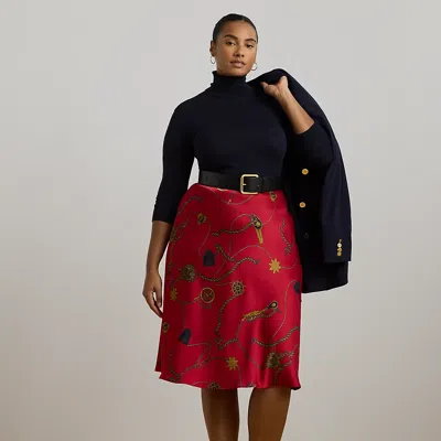 Lauren Woman Belting-print Satin Charmeuse Midi Skirt In Red Multi