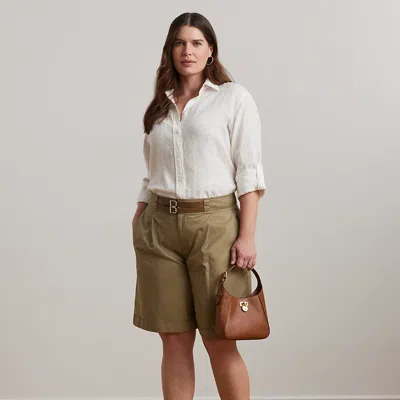 Lauren Woman Buckle-trim Pleated Cotton Twill Short In Madison Tan